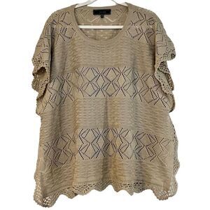 Lumiere Women’s Tan Knit Crochet Poncho Blouse One Size
